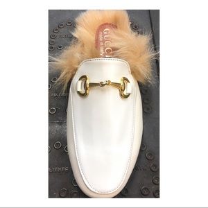 Princetown fur lined mule White leather Size 39.